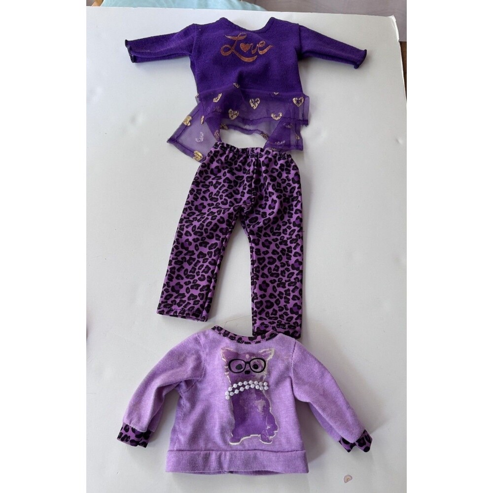 Doll Clothes To Fit 18” Doll Purple Two Tops & 1 Legging Pants